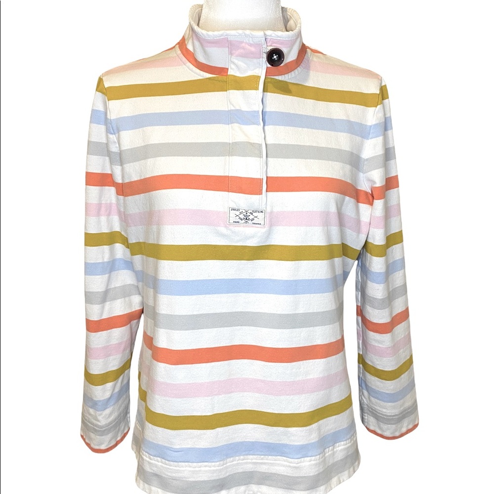 JOULES 1/4 Zip Multi Colored Striped Shep Shirt Size 12 US